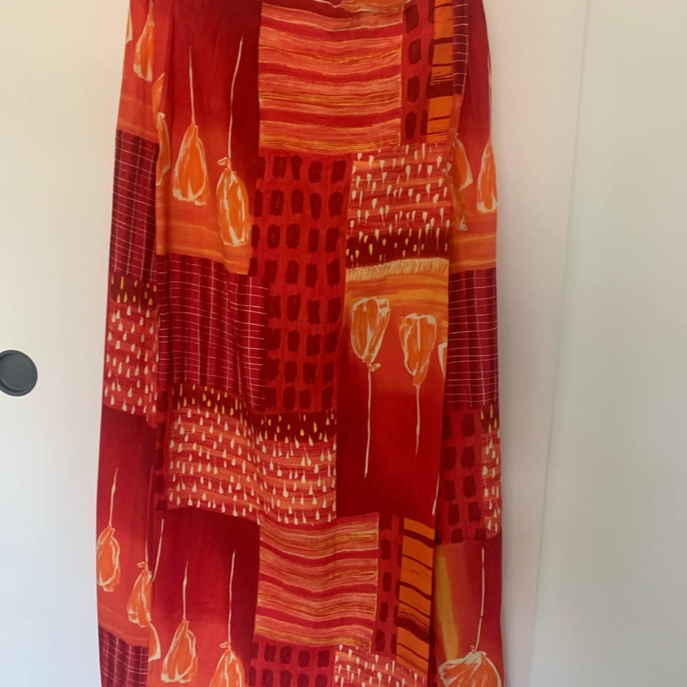 Red and Orange A-Line Maxi Skirt for Resort Wear